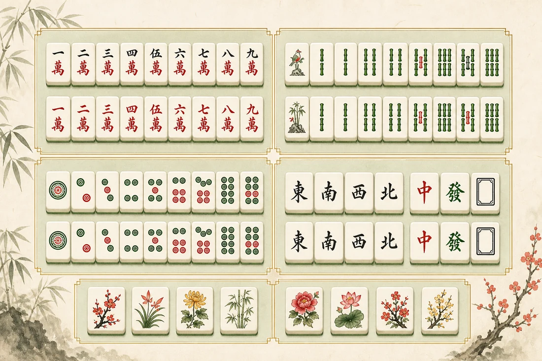 Characters, Dots, Bamboo, Honour and Flower tiles